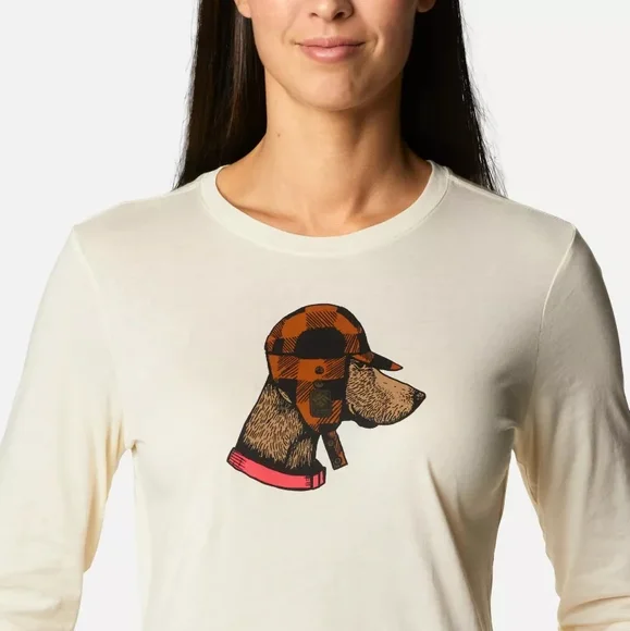 Columbia Hidden Haven Cream Dog Graphic Long Sleeve Tee Size Large - Picture 4 of 12